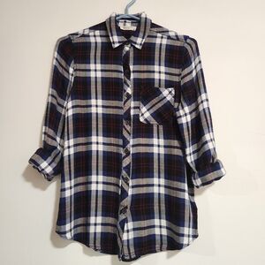 BeachLunchLounge Cottagecore Plaid Button Down Shirt Blue Long Sleeves Small